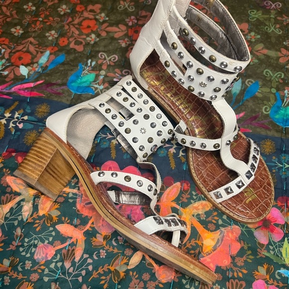 Sam Edelman Studded White and Brown heeled Gladiator Sandals - Picture 2 of 4